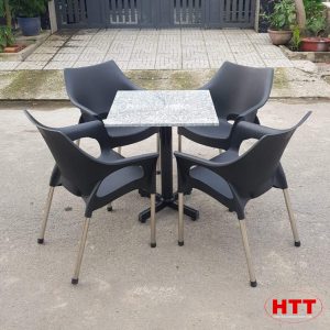 Bộ bàn ghế cafe nhựa đúc chân inox ống 27 (ghế kim ngọc Ø27) (Màu đen)