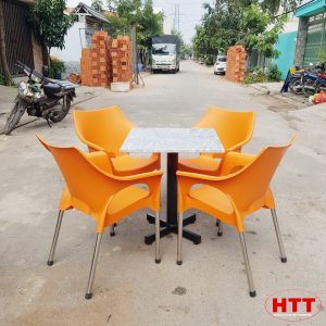 Bộ bàn ghế cafe nhựa đúc chân inox ống 27 (ghế kim ngọc Ø27) (Màu vàng)